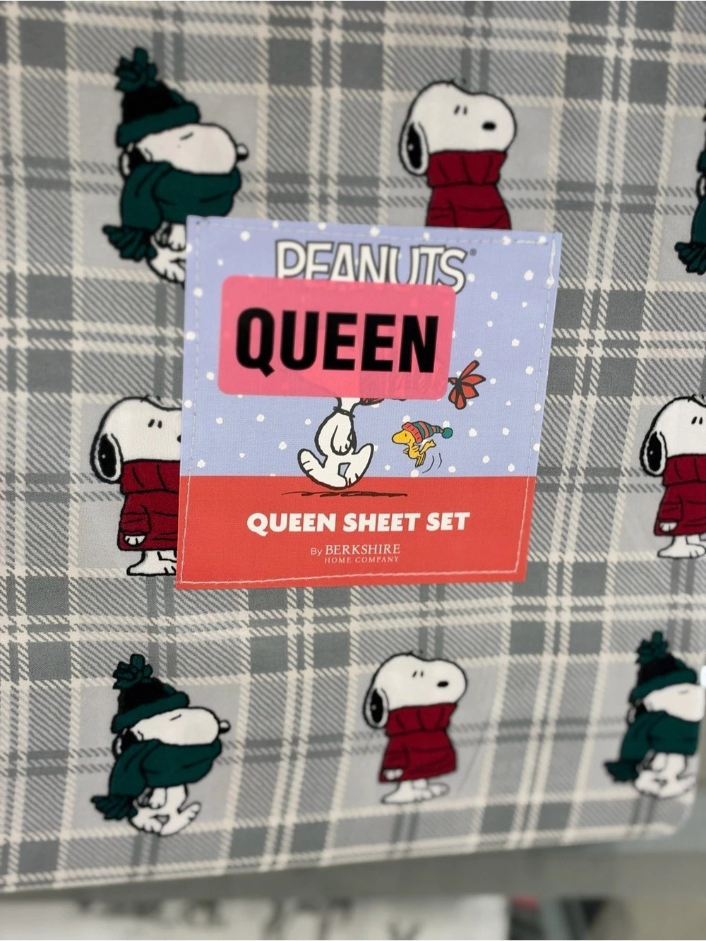 Berkshire Home Company Peanuts Snoopy Holiday Sheet Set Gray & Red Queen
